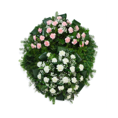 Wieniec pogrzebowy z różowego i białego goździka – mały
